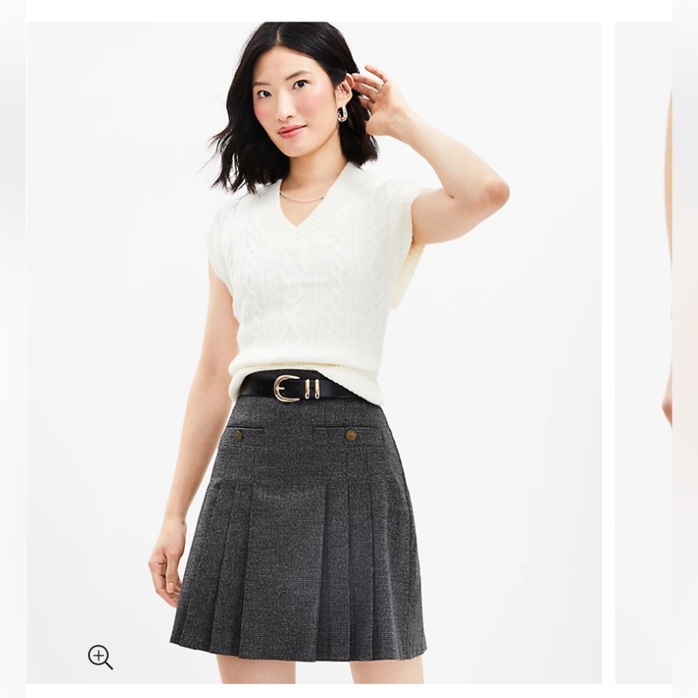 Loft Houndstooth Brushed Flannel Pleated Pocket Skirt 0